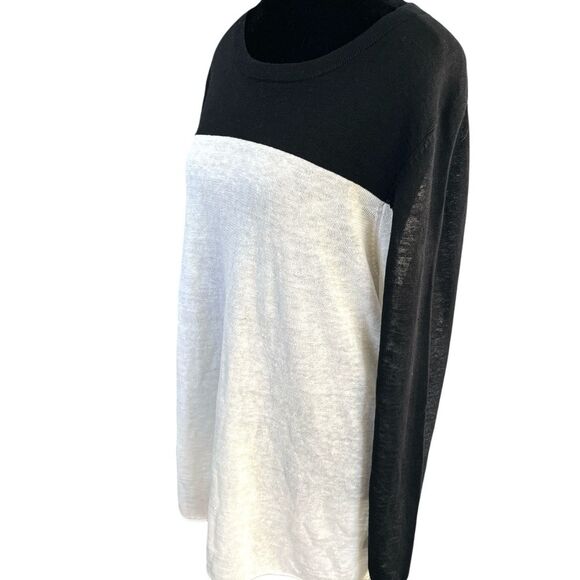 360 Linen Knit Sweater Size Large Black and Cream Color block Lightweight - Picture 2 of 8